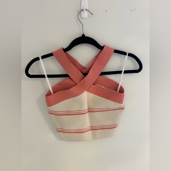 Aritzia Babaton Stripe Sculpt Knit Criss Cross Crop Top NWOT - Picture 5 of 7